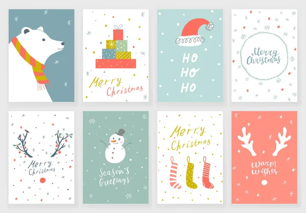 Ensemble de 8 cartes de voeux de Noël — Image vectorielle