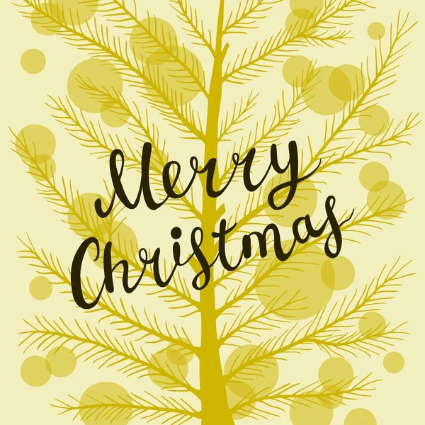 Tarjeta de felicitación navideña con letras dibujadas a mano y pino — Vector de stock