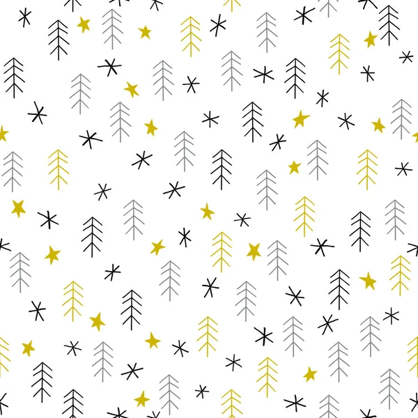 Boże Narodzenie wzór z drzew, gwiazd i płatki śniegu — Wektor stockowy
