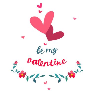 Sevgililer günü kartı çiçek, kalp, el lette yazılı ile