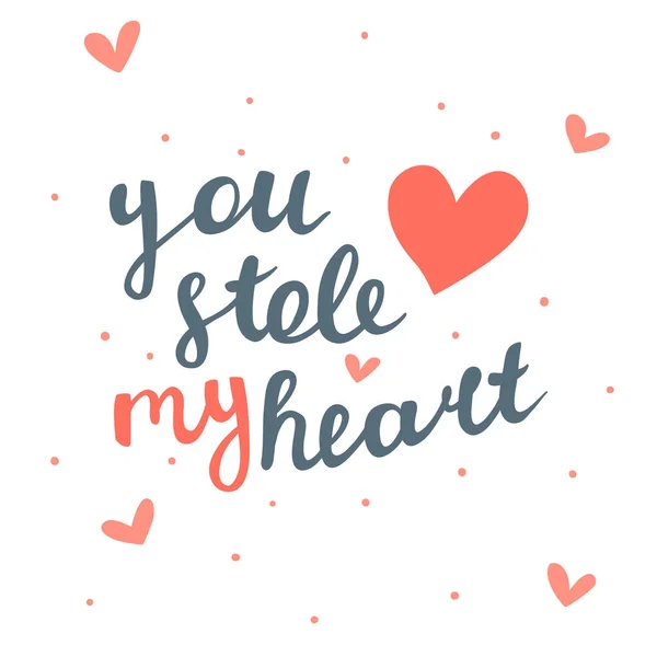 Sevgililer günü tebrik kartı ile kalpleri ve el lette yazılı — Stok Vektör