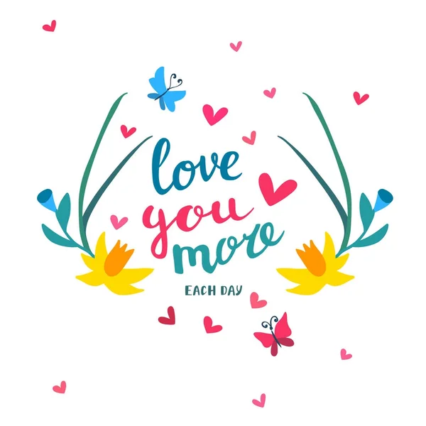 Sevgililer günü tebrik kartı Kalpler, çiçekler, kelebekler ile — Stok Vektör