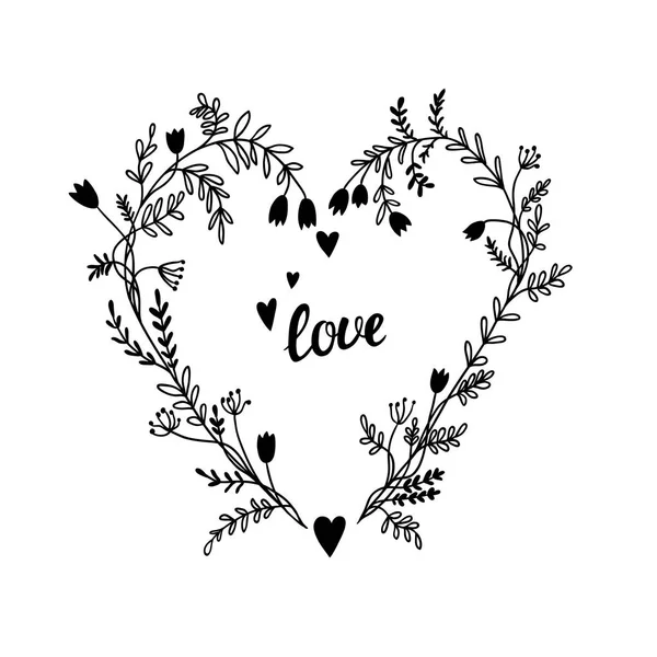 Kalp şeklinde çerçeve çiçek, Sevgililer günü tebrik kartı — Stok Vektör