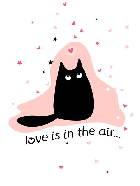 かわいい黒猫とバレンタインデーカード — ストックベクタ