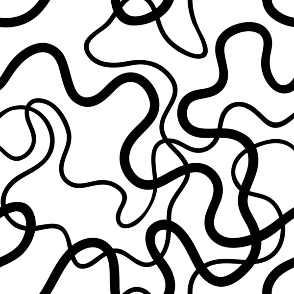 Patrón Abstracto Sin Costura Blanco Negro Con Líneas Onduladas — Vector de stock