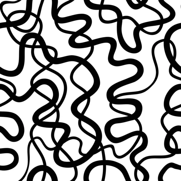 波状の線で黒と白の抽象的なシームレスパターン — ストックベクタ