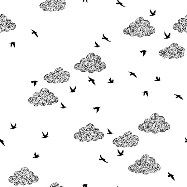 Naadloos Patroon Met Vogels Wolken — Stockvector