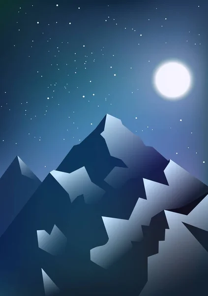 月と山のベクトル風景 — ストックベクタ