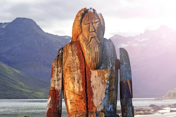 Norse God Odin isolated on the shore of fjord — Stock Photo, Image