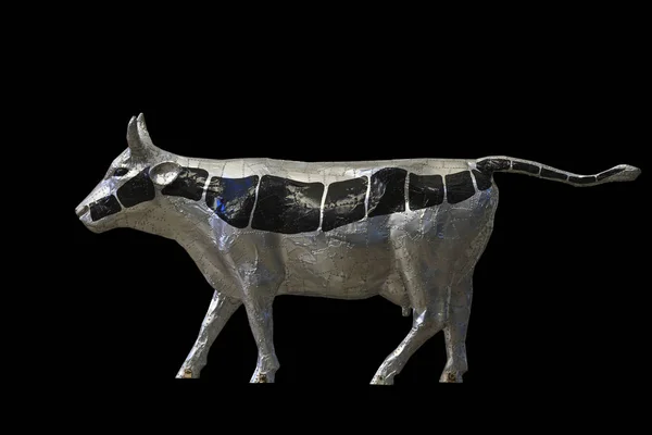 Cow Robot Black Background Technology Future Iron Metal Art Sculpture — Stock Photo, Image