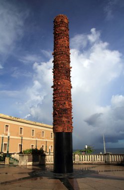 SAN JUAN, PR  OCTOBER 25: Located on the Quincentennial Plaza in San Juan, Puerto Rico, the Totem Tellurico honors the origins of the people of the Americas October 25, 2019 in San Juan, Puerto Rico
