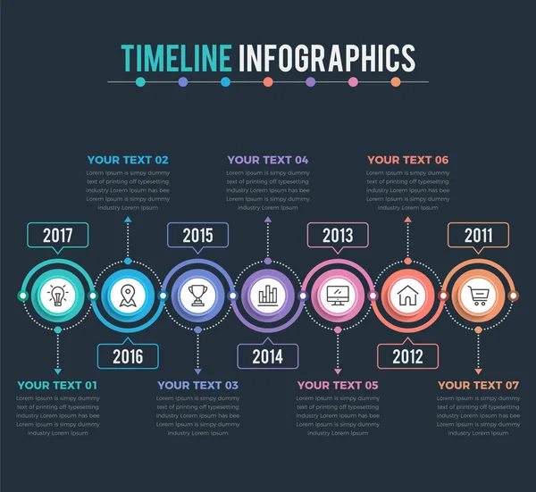 Timeline Infographics Σκούρο Φόντο — Φωτογραφία Αρχείου