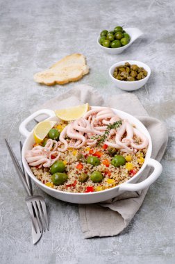 Quinoa with vegetables and squid tentacles clipart