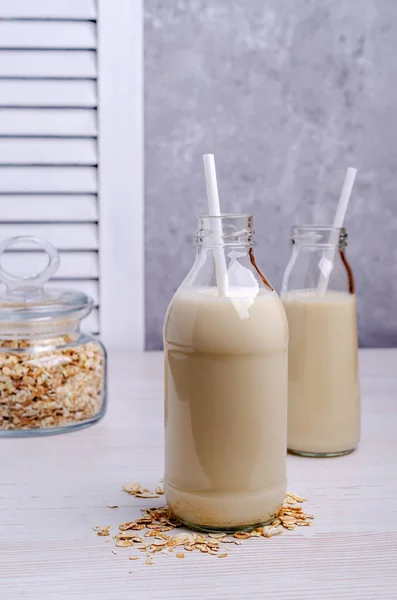 Alternatieve Melk Met Haver Het Glas Het Concept Van Gezond — Stockfoto