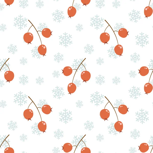 Vektor Nahtloses Muster Mit Roten Beeren Hintergrund Mit Schneeflocken Winterdesign — Stockvektor