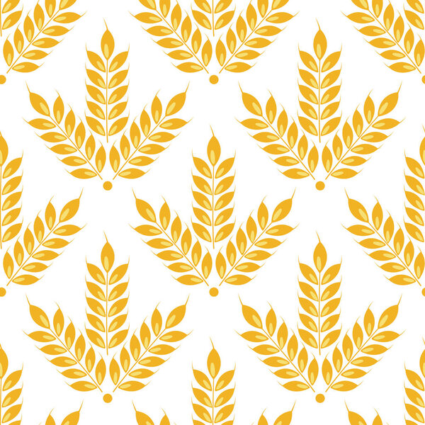 Векторные бесшовные колосья пшеницы. Цельное зерно, органическое, для хлебопекарной упаковки, хлебобулочных изделий. Изолированные на белом
.