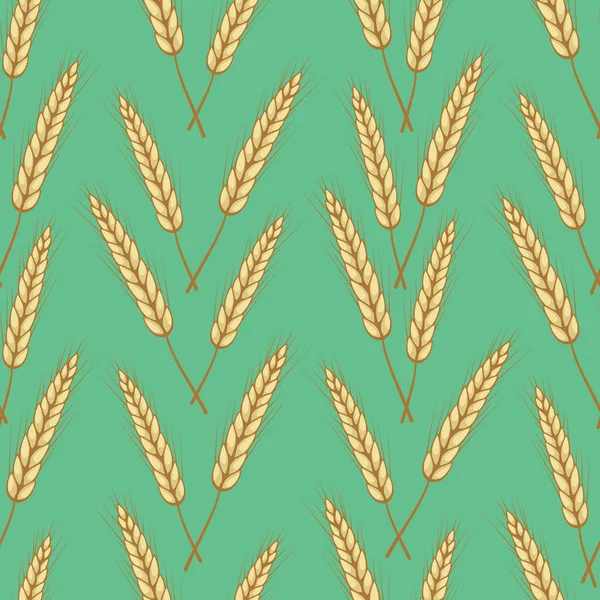 Vector Seamless Pattern Ears Wheat Green Background Whole Grain Organic — Stock Vector