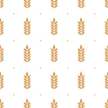 Buğday kulaklı vektörsüz desen; tam tahıl, organik, fırın paketi, ekmek ürünleri, ambalaj kağıdı, web tasarımı. Beyaz arkaplan.