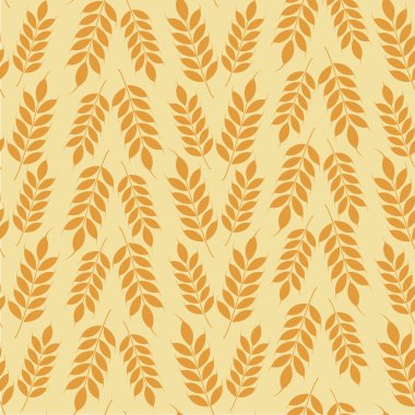 Vector seamless pattern with ears of wheat on orange background. Whole grain, natural, organic background for bakery package, bread products.