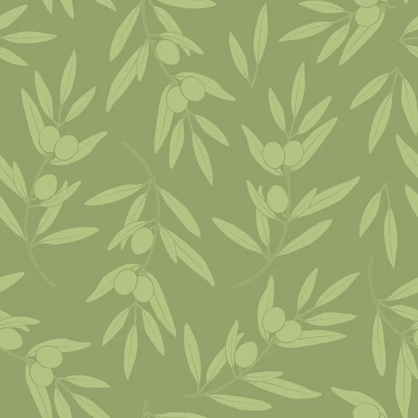 Nahtloses Muster Mit Oliven Vektorsilhouette Von Zweigen Blättern Und Oliven — Stockvektor