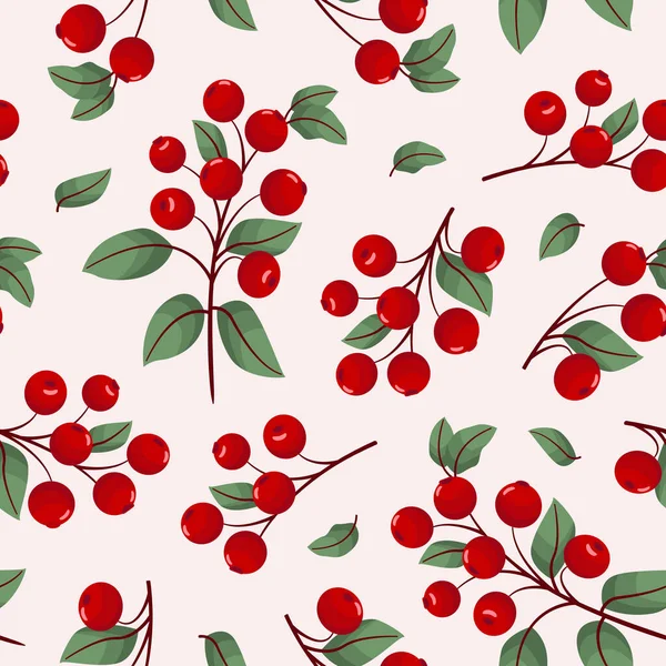 Vector Seamless Pattern Lingonberry Lingonberry Twigs Fabric Wallpaper Wrapping Paper — Stock Vector