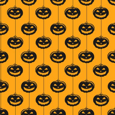  Vektörsüz cadılar bayramı deseni. Çizgili korkunç balkabakları simgeleri. Tebrik kartı, hediye kutusu, kumaş ve web tasarımı için basit bir tatil tasarımı.