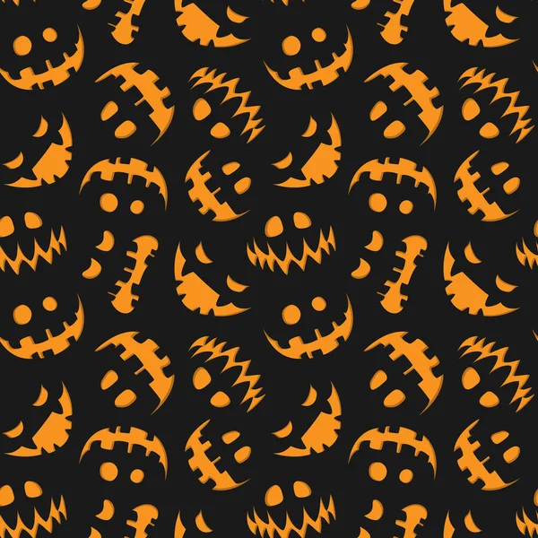 Sömlös Halloween Mönster Skrämmande Halloween Pumpor Ansikten Semester Design För — Stock vektor