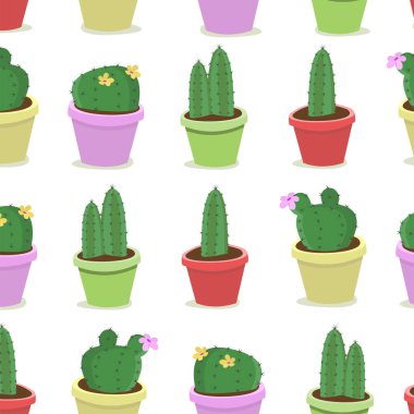  Kaktüslü, kusursuz bir desen. Beyazda izole edilmiş.