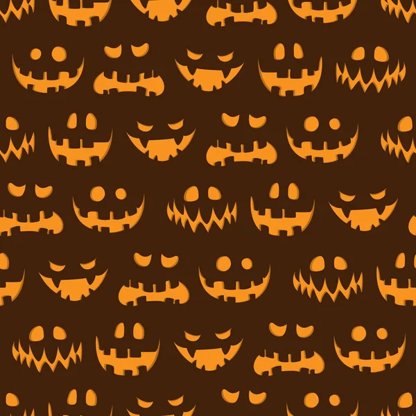 Patrón Halloween Sin Costuras Caras Calabazas Halloween Aterradoras Diseño Vacaciones — Archivo Imágenes Vectoriales