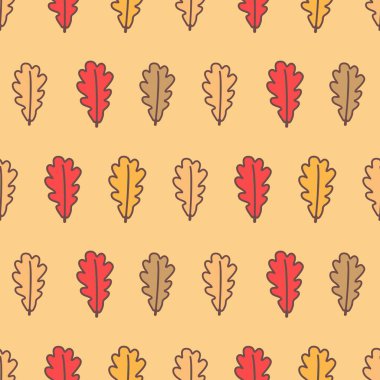  Kumaş, duvar kâğıdı, tekstil, web tasarımı için sonbahar meşesi yaprakları ile çiçeksiz desen.