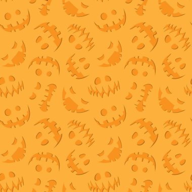  Kutlama kartı, hediye kutusu, kumaş, web tasarımı için turuncu arka planda kabak desenleri olan kusursuz cadılar bayramı deseni..