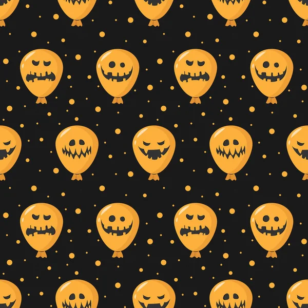 Patrón Halloween Sin Costuras Con Globos Sonrisas Miedo Sobre Fondo — Vector de stock