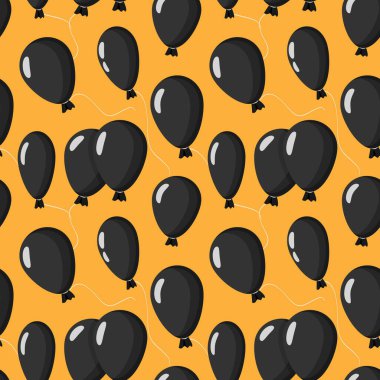  Kutlama kartı, hediye kutusu, duvar kağıdı, kumaş, web tasarımı için turuncu arka planda siyah balonlar olan kusursuz Cadılar Bayramı deseni..