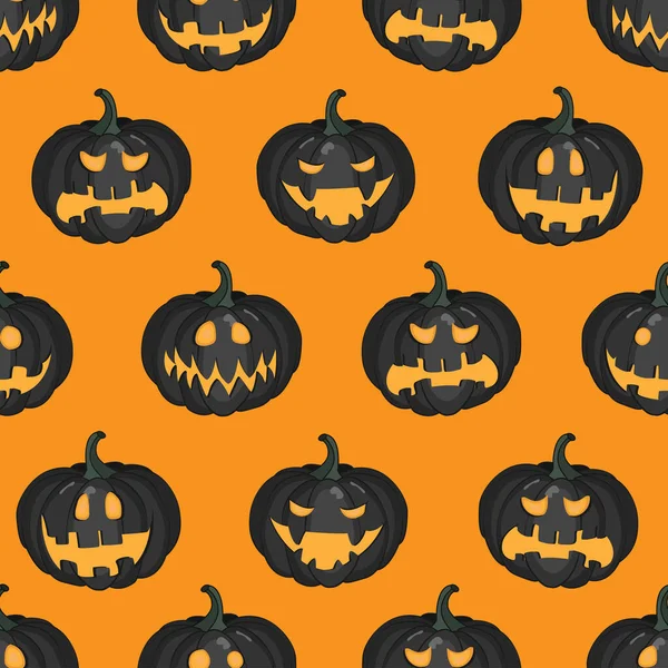Padrão Halloween Sem Costura Vetorial Com Abóboras Pretas Assustadoras Fundo —  Vetores de Stock