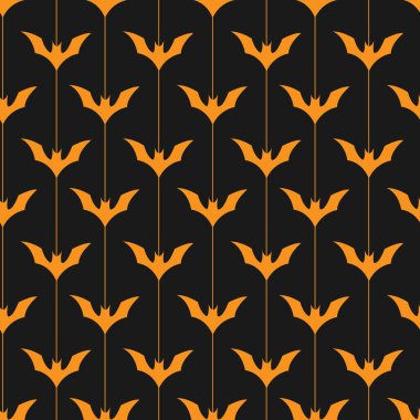  Kusursuz Cadılar Bayramı şablonu. Siyah arkaplanda çizgili turuncu simgeler. Tebrik kartı, hediye kutusu ve kumaş için mükemmel..