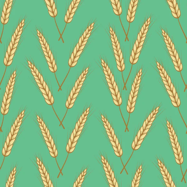 Vector Seamless Pattern Ears Wheat Green Background Whole Grain Organic — 스톡 벡터