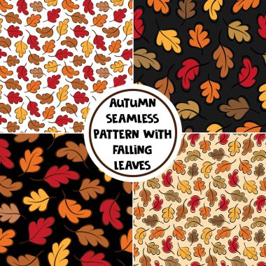  Rengarenk yaprakları olan dikişsiz sonbahar desenleri. Kumaş, duvar kağıdı, tekstil ve web tasarımı için çiçek tasarımı.