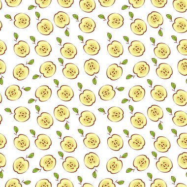  Elmalarla kusursuz bir desen. Beyazda izole edilmiş. Paket, masa örtüsü, kumaş, duvar kağıdı, tekstil, web tasarımı için meyve arkaplanı.
