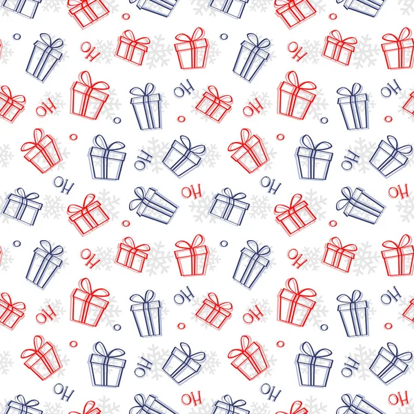 Vektor Nahtloses Muster Mit Weihnachtsgeschenkschachteln Auf Weißem Hintergrund Feiertagselemente Für — Stockvektor