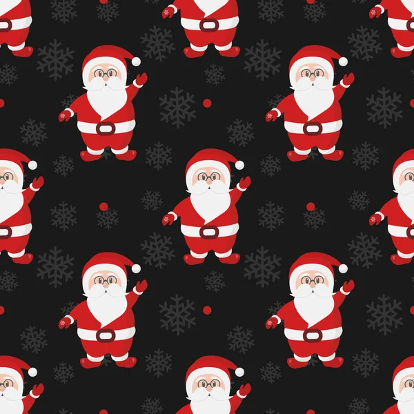 Vector Nahtloses Weihnachtsmuster Mit Niedlichem Weihnachtsmann Auf Schwarzem Hintergrund Urlaubsdesign — Stockvektor