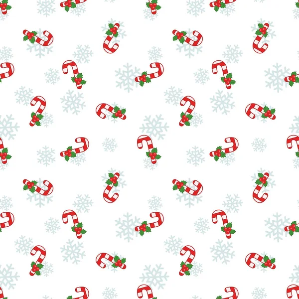 Vektornahtloses Muster Mit Weihnachtsbonbons Und Stechpalmen Urlaubsdesign Für Grußkarte Geschenkbox — Stockvektor