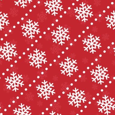  Vector seamless Christmas pattern; white snowflakes on red background; Christmas design for greeting card, gift box, wallpaper, wrapping paper, fabric, package, web design.