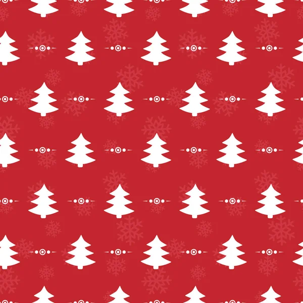 Vector Seamless Christmas Pattern White Christmas Trees Red Background Christmas — Stockvektor