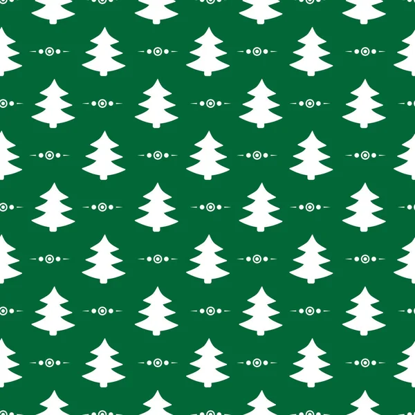 Векторный Бесшовный Рождественский Узор Белыми Рождественскими Елками Зеленом Фоне Праздничный — стоковый вектор