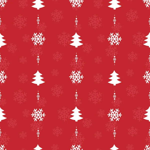 Vector Seamless Christmas Pattern White Christmas Trees Snowflakes Red Background — Stockvektor