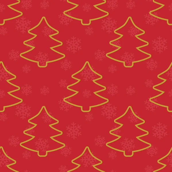 Vector Seamless Winter Pattern Golden Christmas Trees Red Background Christmas — Stock Vector