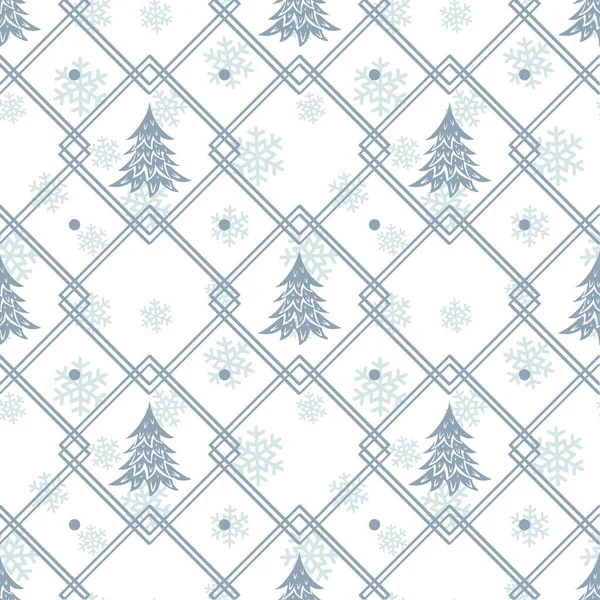 Векторный Бесшовный Геометрический Зимний Узор Рождественскими Елками Белом Фоне Праздничный — стоковый вектор