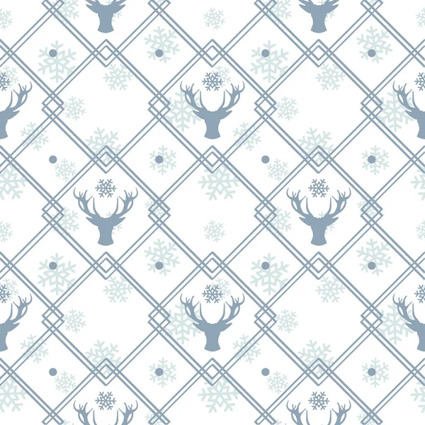 Vector Seamless Geometric Winter Pattern Christmas Deers White Background Holiday — Stock Vector