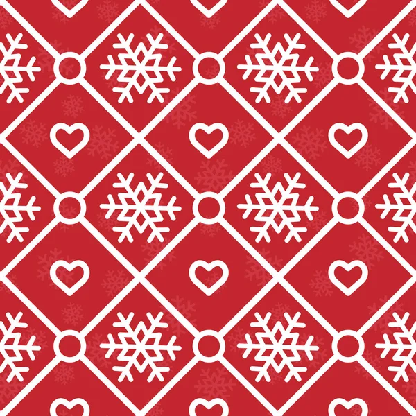 Vector Seamless Winter Pattern White Geometric Snowflakes Red Background Greeting — Wektor stockowy