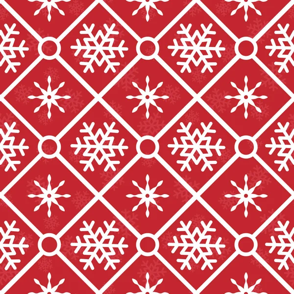 Векторний Безшовний Зимовий Візерунок Білі Геометричні Сніжинки Червоному Тлі Вітальної — стоковий вектор